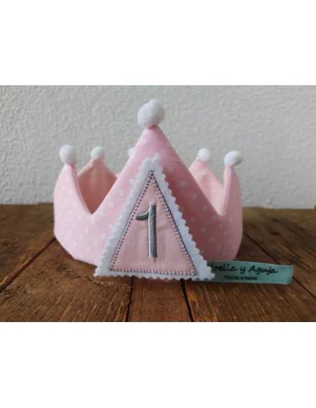 CORONA DE CUMPLEAÑOS rosa topitos